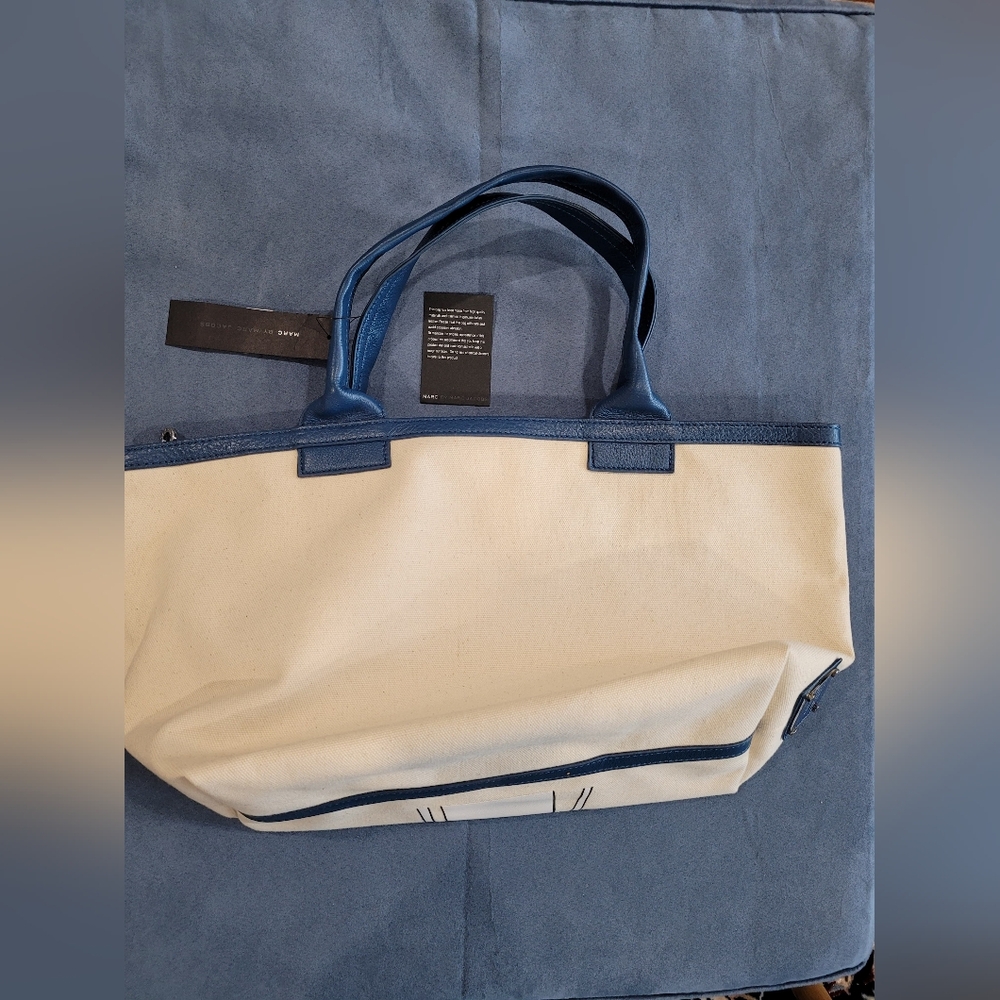 Marc by Marc Jacobs White and Blue Canvas Bag